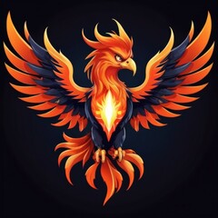 Phoenix Bird Mascot Logo Design with Golden Flames Surrounding the Body and Frightening Angry Eyes Depicting Dominance