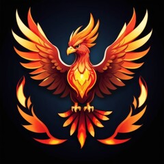 Logo Mascot of a Phoenix Bird with Flaming Wings and Glowing Red Eyes, Displaying Intense Anger