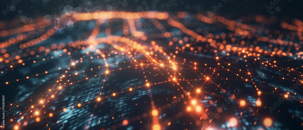 Poster 3d rendering of the global network technology of glow.