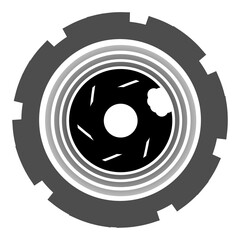 monochrome geometric donut camera lens detail with depth