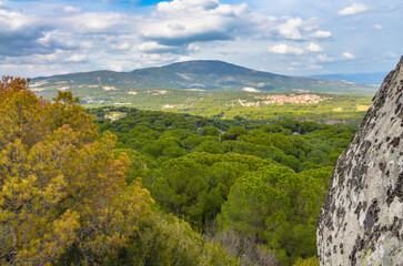 scenic view of Asagicuma  village and Kozak Plateau from Ida Madra Geopark (Izmir province, Turkiye)