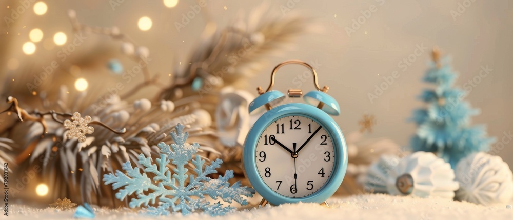 Poster An alarm clock with a cream number in 2020 with a blue background. 3d rendering.