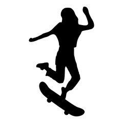 Fototapeta na wymiar black illustration silhouette of a person playing skateboarding