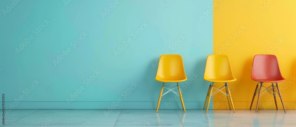 Sticker Chairs with colorful walls in 3D.