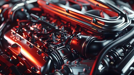 Fototapeta premium Powerful Car Engine Close-Up, Highlighting Advanced Automotive Technology and Engineering Precision