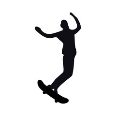black illustration silhouette of a person playing skateboarding