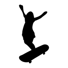 black illustration silhouette of a person playing skateboarding