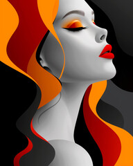 A woman with red lips and orange hair - 792832272