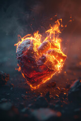 Isolated 3D burning heart represents passion