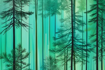 Foto auf Leinwand Digital Art, with Generative AI artwork creating an Abstract Art of Green Lush Forest with beautiful background, very perfect for wallpaper. © Suppanut