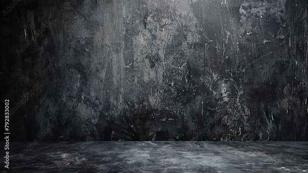Poster the abstract cement wall with dark gray and black elements in the studio is used as a background for