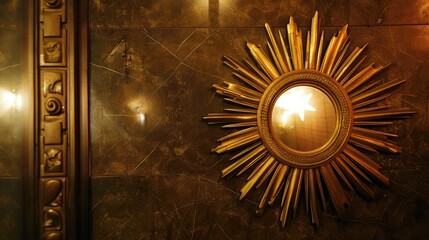 Golden sunburst mirror on an elegant wall