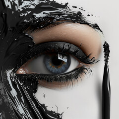 design is intended for beauty or fashion magazine advertising, emphasizing the elegance and sophistication of makeup techniques. Great advertisement for eyebrow and eyelash mascara - obrazy, fototapety, plakaty