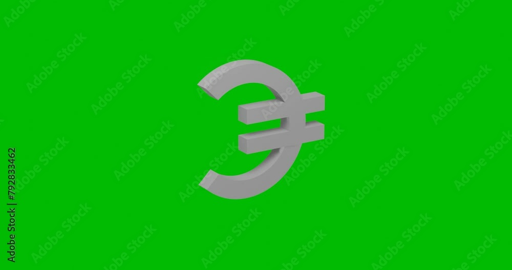 Poster animation of rotation of a white euro symbol with shadow. simple and complex rotation. seamless loop