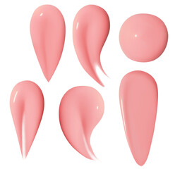 Set. A drop of liquid smeared pink cream with no background. PNG