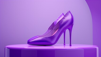 A pair of purple high heel shoes on the podium product display concept