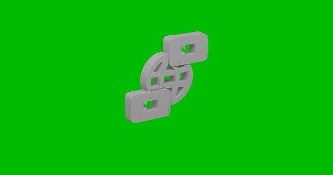 Animation of rotation of a white videoconference symbol with shadow. Simple and complex rotation. Seamless looped 4k animation on green chroma key background