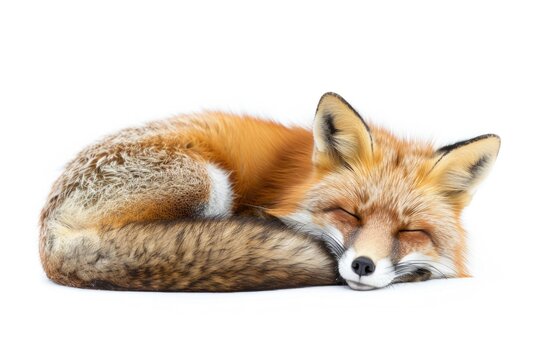 Red Fox on White Background. Isolated Lateral View of Fuchs, a Majestic Mammal