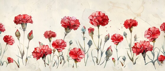 Artistic wallpaper showcasing a handdrawn watercolor portrait of carnations, depicted in vivid hues to highlight their natural beauty