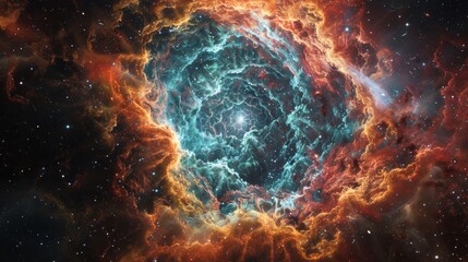 A hyper-realistic close-up of a supernova remnant, emphasizing vibrant colors and intricate details, suitable for a wallpaper - obrazy, fototapety, plakaty