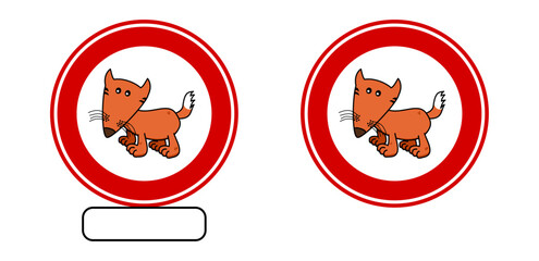 A cute orange fox with a traffic sign on a white background - vector