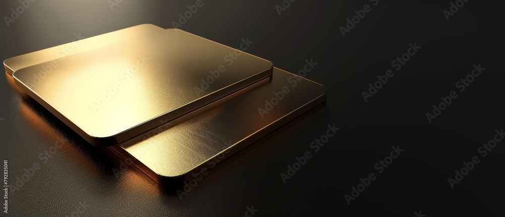 Poster 3d rendering of an empty golden card on a black background
