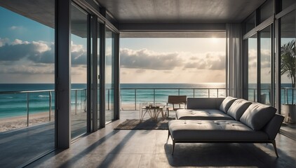 silver theme private luxury balcony with view of the beach from Generative AI