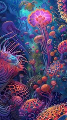 Obraz premium A painting of jellyfishs and corals in the ocean