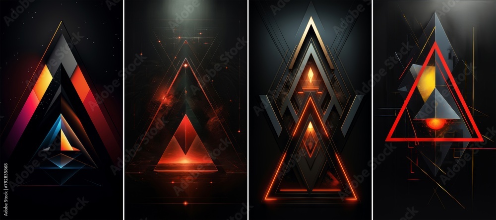 Poster Geometric artwork on black background, triangle, polygons