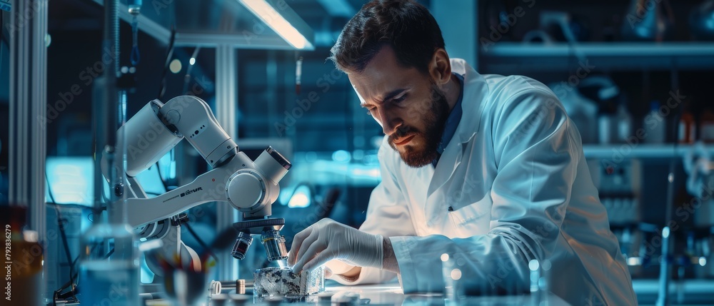 Poster featured image shows a mechanical engineer using a futuristic robotic arm to move metal objects with