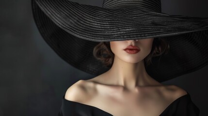 A woman wearing a large black hat
