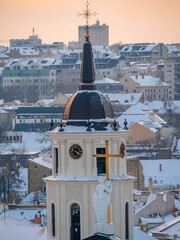 Vilnius Bell Tower closeup in winter