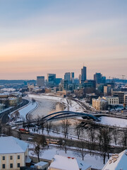 General view of the business part of Vilnius. Downtown Vilnius in winter