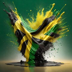 Jamaica flag paint liquid explosion on isolated background , generated by AI - obrazy, fototapety, plakaty