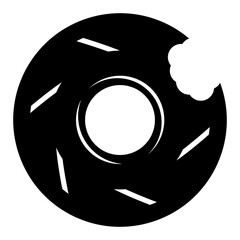 Monochrome Bitten Donut Camera Lens Icon on White Background suitable for Logo Creative Agency, Production Movie, Broadcasting, FNB