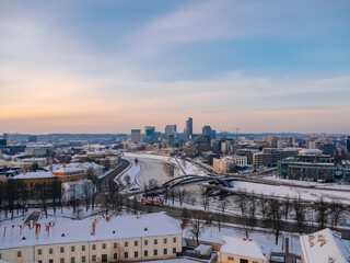General view of the business part of Vilnius. Downtown Vilnius in winter