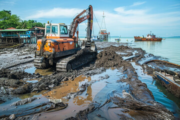 oil spill cleanup at koh samet Thailand