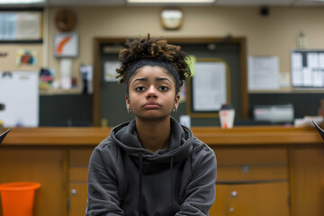 In the principal's office - a student's distressed face tells a story of courage as they prepare to report a bullying incident