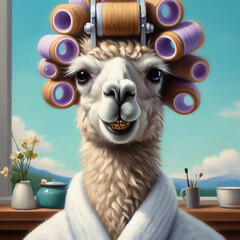 Naklejka premium Portrait of a llama. Painting on canvas. 
