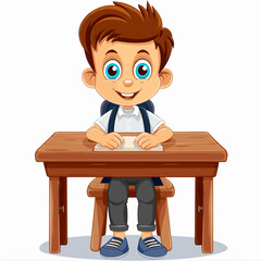 vector boy schoolboy at his desk .Generative AI