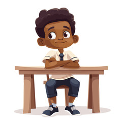 vector black schoolboy at his desk .Generative AI