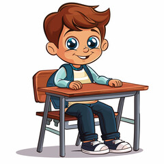 vector boy schoolboy at his desk .Generative AI