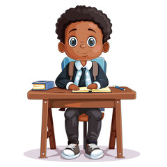 vector black schoolboy at his desk .Generative AI