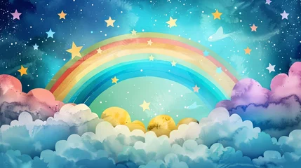 Wanddecoratie Regenboog sky, star with clouds and rainbow  © Ghulam Nabi