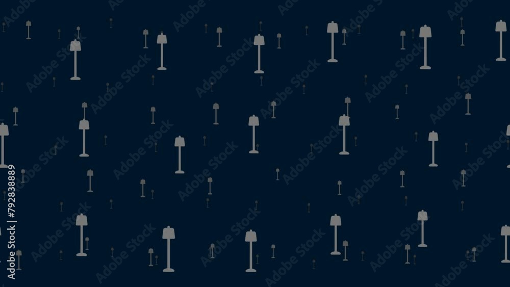 Poster floor lamp symbols float horizontally from left to right. parallax fly effect. floating symbols are 
