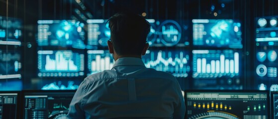 The Project Manager conducts a motivational presentation for a team of Electronics Development Engineers with the use of a digital whiteboard with neural networks, artificial intelligence, and