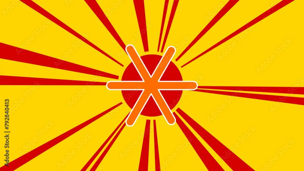 Poster astrological sextile symbol on the background of animation from moving rays of the sun. large orange