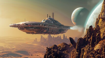 A colony ship approaching a habitable planet in the Alpha Centauri system - obrazy, fototapety, plakaty