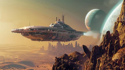 Wandcirkels aluminium A colony ship approaching a habitable planet in the Alpha Centauri system © AI Farm