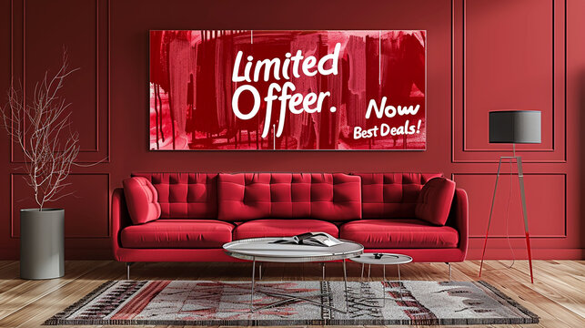 Radiant ruby red canvas with sleek white lettering "Limited Time Offer. Shop Now for Best Deals!"